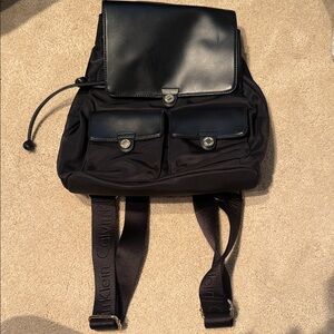 Calvin Klein Black Leather-Trimmed Men's Backpack